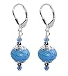 SCER048 Made with Swarovski Elements&reg; Dainty Blue 10mm Donut Shape Millefiori Crystal Sterling Silver Leverback 1.5" Long Drop Earrings