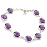 14K Gold 8.5 Amethyst, Citrine or Multi-Gemstone Station Bracelet