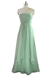A-line Strapless Natural   Waistline Lace Pleated Floor Length Chiffon Bridesmaid Dress 