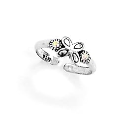 Oxidized Butterfly with Crystal Toe Ring