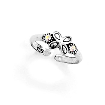 Oxidized Butterfly with Crystal Toe Ring