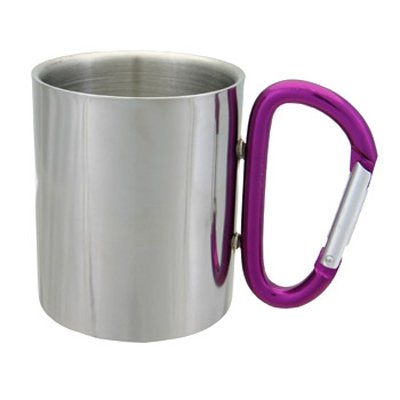 Travel & Camping Karabiner Handled Steel Mug Purple Handle