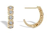 14K Yellow Gold Genuine Round White Topaz Hoop Earrings