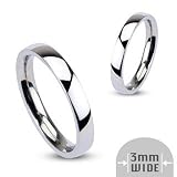 316L Stainless Steel 3mm Wide Glossy Mirror Polished Stackable Traditional Wedding Band Ring - Sizes: 4.5-7