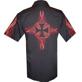 Iron Cross embroidered Biker work shirt, Dragonfly