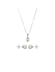 Blue Pearls - Cultured Pearl Pendant and Earrings Set - White BPS 1079 O