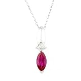 0.53ct tw Natural White Round Diamond(H-I-Color,I1-I2-Clarity) & Created Ruby Pendant in 10k White Gold.Included with 18 inch 10k White Gold Chain