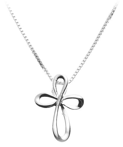 Sterling Silver Eternity Cross Pendant, 18 Inch