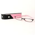 Fashion Plastic Frame 2-Tone Reading Glass with 2-Tone Leather Case - Black & Pink +2.00