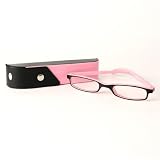 Fashion Plastic Frame 2-Tone Reading Glass with 2-Tone Leather Case - Black & Pink +1.25
