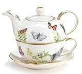 Porcelain Butterfly Teapot And Teacup Duo Beautiful Kitchen and Dining Decor