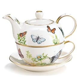 Wings Of Grace Porcelain Butterfly Teapot Teacup and Saucer Duo Beautiful Kitchen And Dining Decor