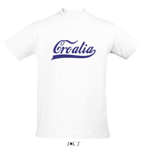 T-Shirt Kroatien Oldschool Croatia LÄNDERSHIRT EM / WM FAN Trikot S-XXL , White – blau , L