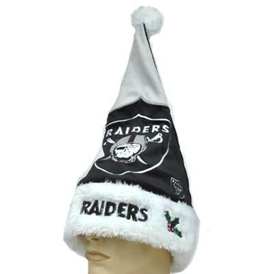NFL Oakland Raiders Velvet Faux Fur Christmas Santa Hat Blk White Silver Unisex