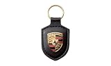 Porsche Black Leather Crest Key Chain