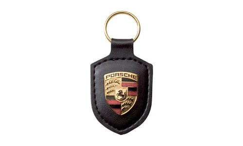 Cheap Porsche Black Leather Crest Key Chain