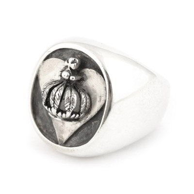 Crowned Heart Signet Ring in Silver