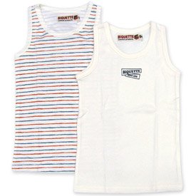 Biquette BOY（ビケットボーイ） 2色ボーダー＆無地タンクトップ2枚セット （オフホワイト/子供用肌着/サイズ90）