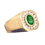14K Men's .75 CT Emerald & Diamond Ring
