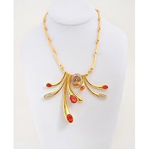 Gold Plated Ruby Crystal Earring and Necklace Set in Fancy Gift Box with Free Shipping