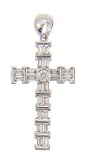 14k White Gold 22 Baguette Diamonds Cross Pendant