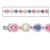 STERLING SILVER MULTI-COLOR C.Z. PEAR SHAPE LINK BRACELET, 7.5"