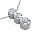 14K White Gold Three Stone Pendant - 1.05ct Round Cut Diamond(H-I Color, I1 Clarity), (H-I Color, I1 Clarity), 14kt 16 Inch Chain Included