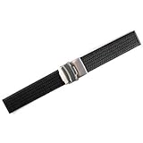 Men's Rubbertech Silicone Rubber  Watchband Stainless Steel Deployment Buckle Black 18mm