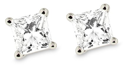 Platinum, Princess-Cut, Diamond 4-Prong Stud Earrings (1 cttw, G-H Color, VS2 Clarity)