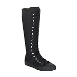 DEVIANT-301 MENS Casual Canvas Knee Boot Chuck Taylor Style Black White PLEASER