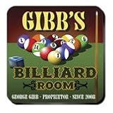 Billiards Pool Room Personalized Coasters, Set of 4