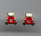 ~ Mindy Harris 14 KT Enamel Red Teddy Bear with CZ. Earrings