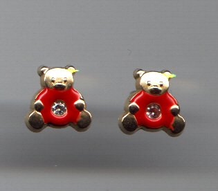 Click here to buy ~ Mindy Harris 14 KT Enamel Red Teddy Bear with CZ. Earrings.