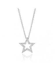 Bling Jewelry Patriotic 925 Sterling Silver CZ Open Star Pendant Necklace 16in