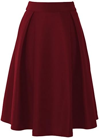DEWSON Women's High Waist Full A Line Pleated Big Swing Dress Midi Skirt 8 Burgundy