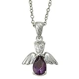 Sterling Silver 5/8 Amethyst February Birthstone Angel Wing Necklace on 18 Chain