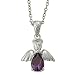 Sterling Silver 5/8" Amethyst February Birthstone Angel Wing Necklace on 18" Chain