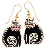 Clearly Charming Mythical Cat Gold Drop Earrings by Laurel Burch ( cat jewelry, kitten, kitty, feline, animal)