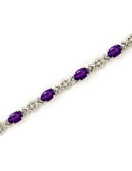 14K White Gold Oval Amethyst and Diamond Bracelet