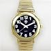 Gold Tone Talking Time Day and Date Watch, Leather Band