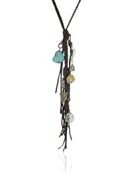 Love Heals Mountain Braided Dark Brown Leather with White and Yellow Bronze Charms Necklace