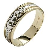 Gents Gold Diamond Set Celtic & Claddagh Wedding Band - White and Yellow Gold