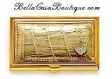 Beautiful Jeweled Business Card Case- Gold leather