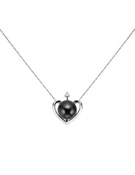 Valentines Gift - Silver with Rhodium Plated Black Freshwater Pearl Heart Pendant Necklace (9.0-9.5mm) Perfect Love Gift