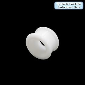 Large Gauge White Flexible Silicone Ear Plug in Tunnel Design - 12mm - 1/2 inch