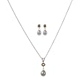 Sterling Silver Pearl/Citrine Pend Neckl & Earrings White - 18"