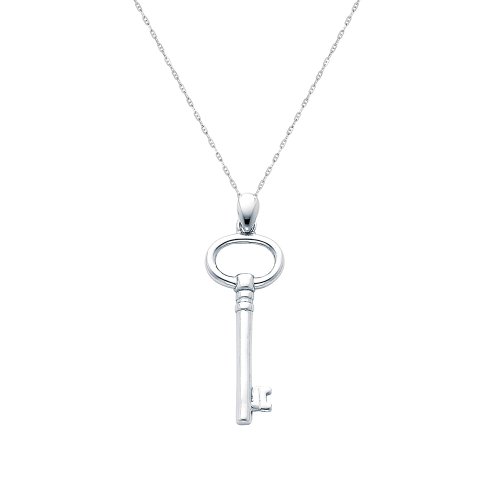 14K White Gold Key to My Heart Charm Pendant with 1.0mm Anchor Link ...