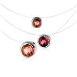 Sterling Silver Three Garnet Gem Necklace 17"