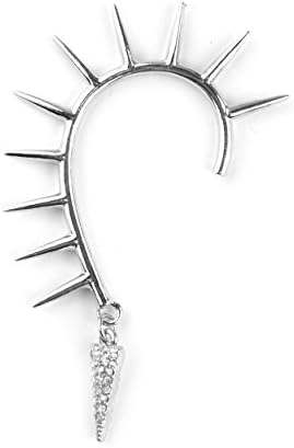 Spike Ear Cuff with Pave Icicle Charm Dangle in Silver-Tone Designed in New York