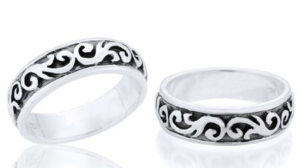 Celtic Style Ring Band Oxidized Sterling Silver